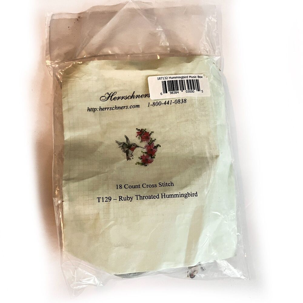 Herrschners T129 Ruby Throated Hummingbird Music Box Cross Stitch Kit NEW